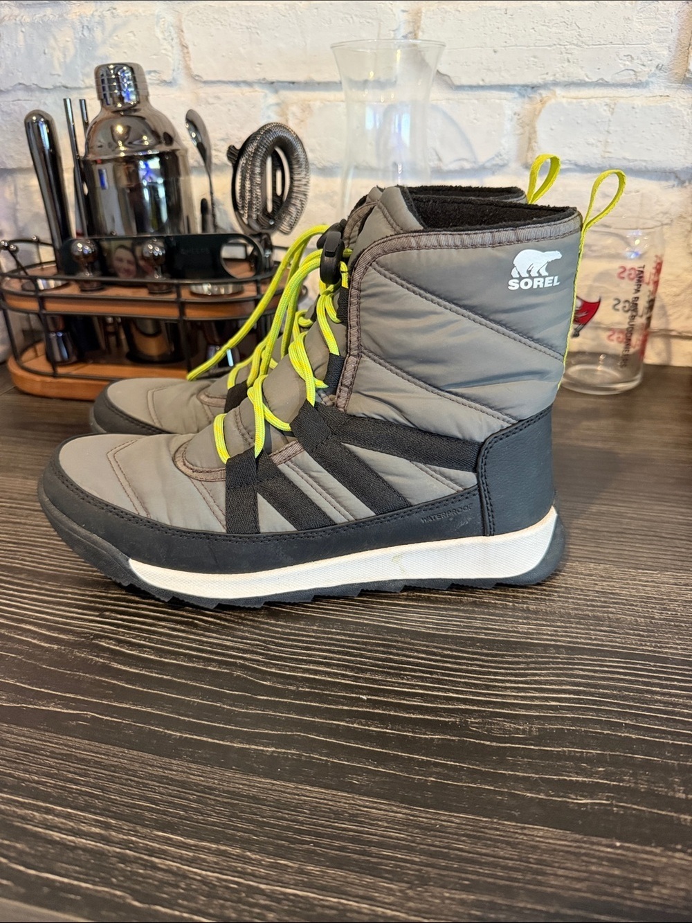 Sorel Gray Boot with Neon Yellow Laces - Picture 2 of 6